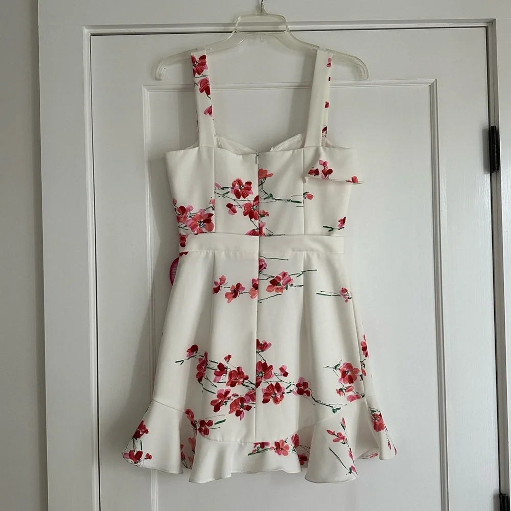 Black Halo Zalda White and Pink Floral Ruffle Mini Dress - Picture 6 of 7